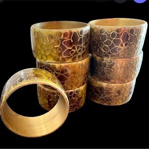 Set of 7 vintage cloisonné brass napkin ring holders